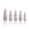 LOVFUL Press on Nails Silver Majesty | Handmade with Full Covered Crystals | Reusable Full Cover Nails | Stiletto Mid Length 1.7 in | H212-S