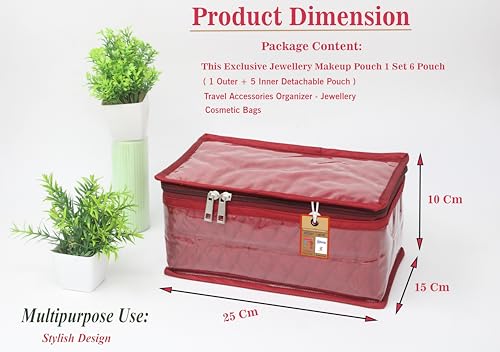 Atorakushon Satin Makeup & Jewelry Organizer Pouch for Women Maroon Variation