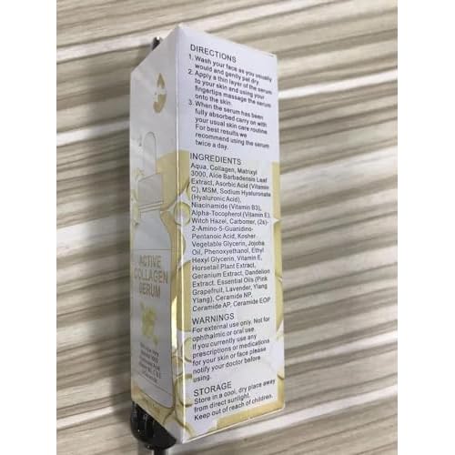 Active Collagen Serum - Natural & Organic Anti-Aging Collagen Serum for Face Improves Elasticity, Evens Skin Tone, Lifts, Firms & Smooths Skin - Collagen Facial Serum for All Skin - 1 oz