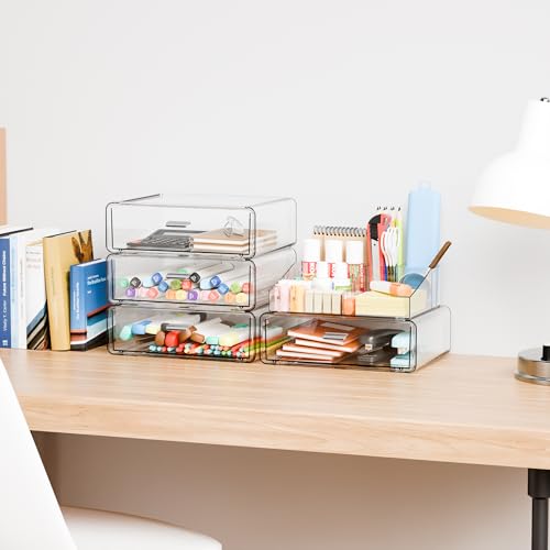 Yieach 4-Drawer Clear Acrylic Makeup Organizer with 5 Tiers for Countertop Storage