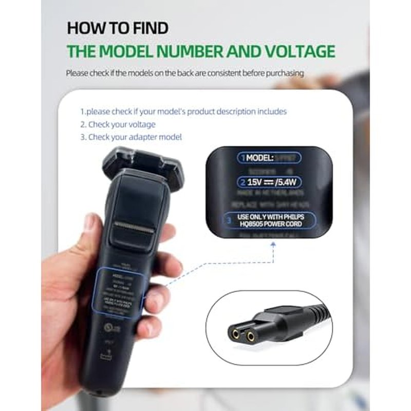 15V Charger Fit for Philips Norelco HQ8505 MG5750 MG7750 MG7770 MG7790 QP6531 QP6530 QP6510 QP6520 QP6550 Shaver Electric Razor Replacement Beard Trimmer Power Cord