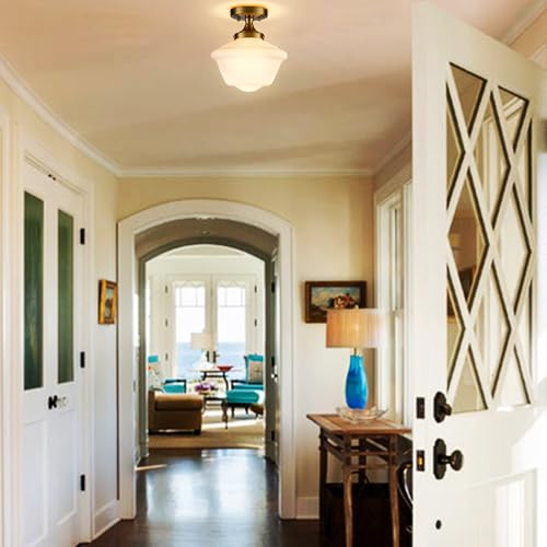 Gold Semi Flush Mount Ceiling Light Modern Schoolhouse Fixture Milk White Glass - Variation of THIS listing