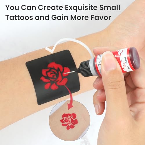 Temporary Tattoo Kit 5 Bottles Color Inks,115 Pcs Stencils Kit for Body Paint DIY Fake Tattoos for Kids(black*2, brown, red, cyan)