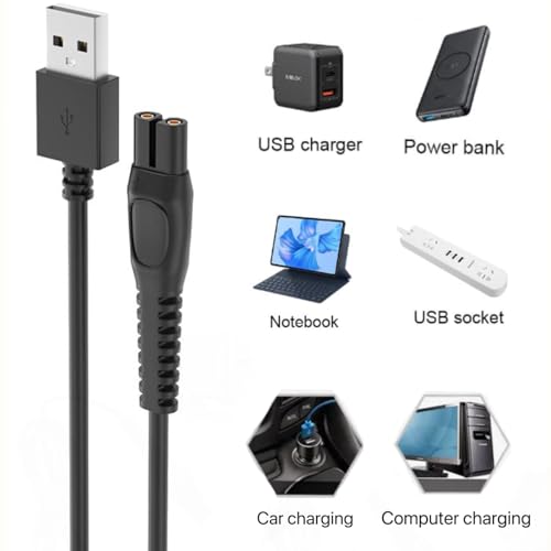 for Philips Norelco One Blade QP2724 QP2834 QP1924 5V USB Charger Cord,Replacement for OneBlade 360 MG9520 BT3238 MG7950 MG5910 X5005 X5006 | Fast Charging | Durable Tangle-Free Design - Black, 2-Pack