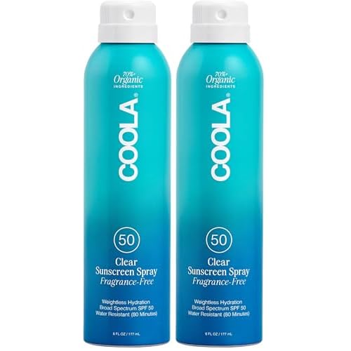 COOLA Organic Sunscreen SPF 50 Sunblock Spray, Dermatologist Tested Skin Care for Daily Protection, Vegan and Gluten Free, Fragrance Free
