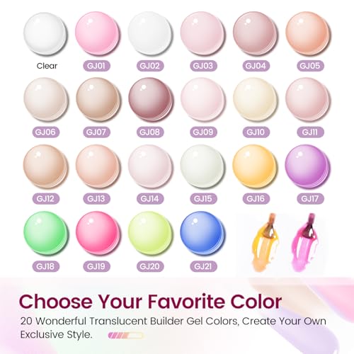 JODSONE Builder Gel Nail Kit with UV Light - Set-07, 21 Colors & Extension Stickers