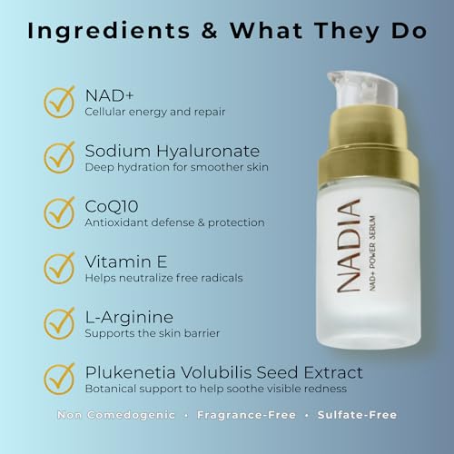 NADIA NAD+ Power Serum for Face, Neck & D?collet? ? Anti-Aging, Hydrating Skin Serum ? 15 ml / 0.5 fl oz (Made in USA)