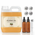 ISLA & FONTANE Jojoba Oil Set ? 2L/67.6 Fl Oz | 100% Pure & Natural | Golden, Unrefined, Cold Pressed | 2 Dropper Bottles & Beauty Massager | Hexane-Free Carrier Oil for Skin, Hair, Face, Nails & Body