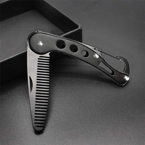 Stainless Steel Folding Beard Comb, Portable Multifunction Anti Static Comb for Men Mustache Styling