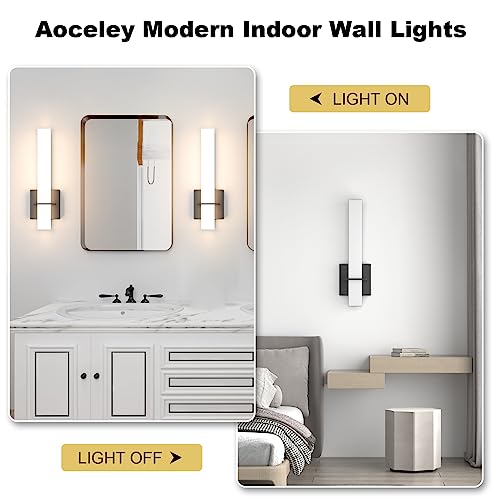 Aoceley Black 15.7in Modern LED Wall Sconces 18W 3000K 1200Lumens 2-Pack