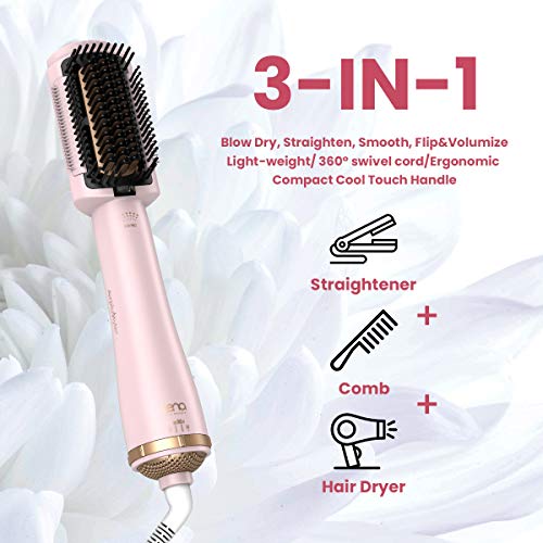 Pink Hair Straightener Brush Dryer - Anti-Scald Ionic & Infrared Styling Tool