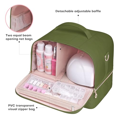 Leudes Army Green Nail Polish & Tool Organizer Bag Holds 42 Bottles