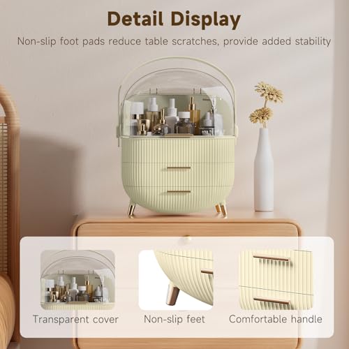 Makeup Organizer with Drawers & Clear Cover - Maize-Yellow Makeup Storage for Vanity & Bathroom