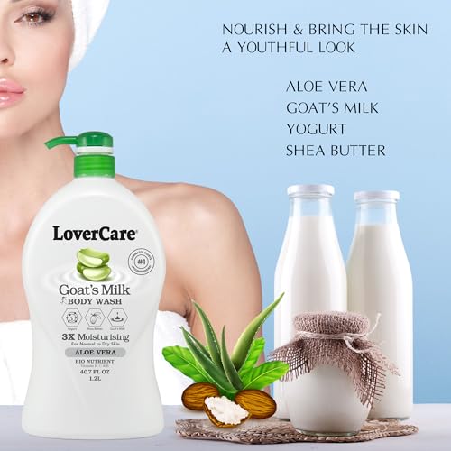 Lovercare Goat Milk Body Lotion for Dry Skin Aloe Vera 27.05oz (800ml) - Combo Body Lotion & Body Wash¡¦