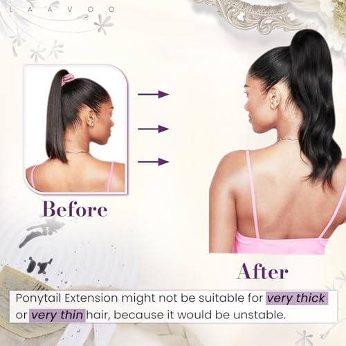 LaaVoo Human Hair Ponytail Extension - Black, 12 Inch, Short, 75g, Variation A-2-2 #1