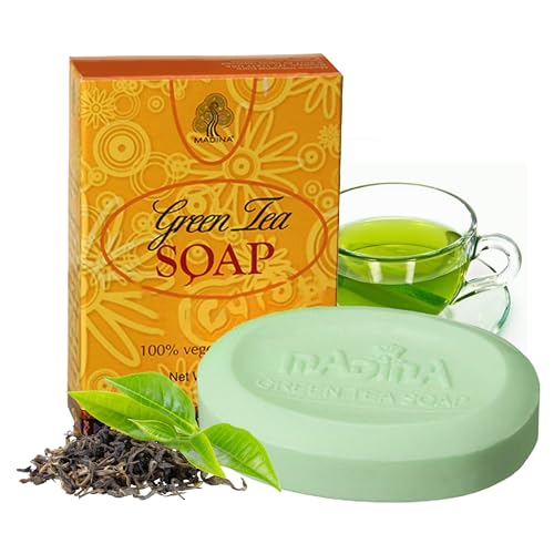 Madina Green Tea & Vitamin E Soap Bar ? Antioxidant, Moisturizing, Hydrating, Skin Rejuvenating, Gentle Daily Cleanser, Vegetable-Based, For All Skin Types, 6 Pack (3.5 oz Each)