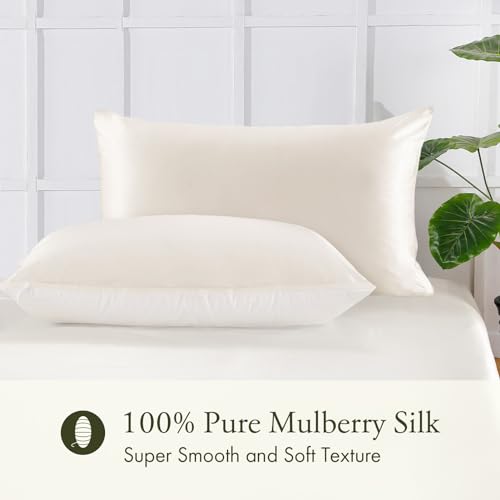 LILYSILK 100% 22MM Silk Hair Scrunchies for Sleeping & Hair Care, Natural Silk Pillowcase with Cotton Underside, 1PC, Ivory
