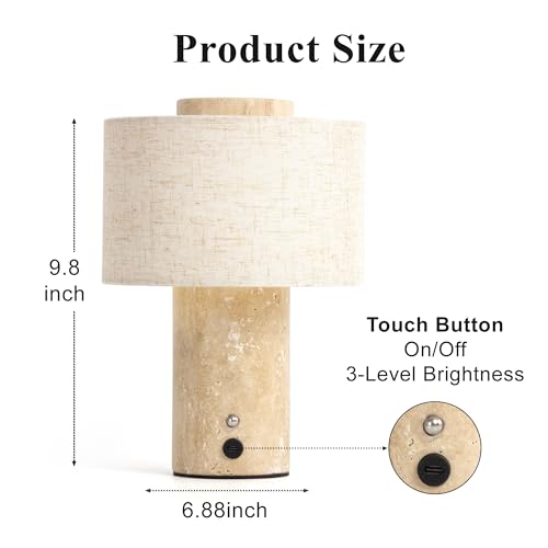 YMXYJM Marble Table Lamp - Rechargeable Travertine Touch Lamp with Dimming