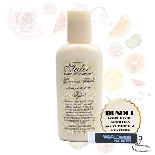 Worldwide Nutrition Bundle: Tyler Hand Lotion - Tyler Scented and Small Hand Cream For Dry Hands with Moisture-Boosting Skin - 2 Oz Travel Size Luxury Hand Lotion and Multi-Purpose Key Chain