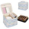 Ethereal Blue Flower Nail Polish Organizer Bag Holds 30+ Bottles & UV Nail Lamp