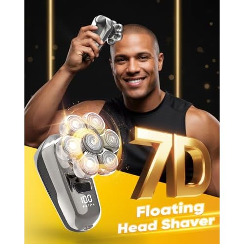 Head Shaver for Bald Men, 7D Floating Bald Head Shaver 5-in-1 Grooming Kit, Wet/Dry Electric Razor with LED Display, Turbo Speed, Magnetic Detachable Blades, IPX6 Waterproof, Type-C Rechargeable