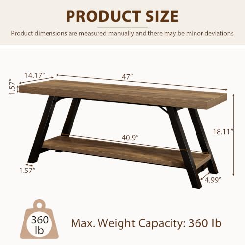 Rustic Oak Entryway Bench with Storage - 47-Inch Wooden Mudroom Bench