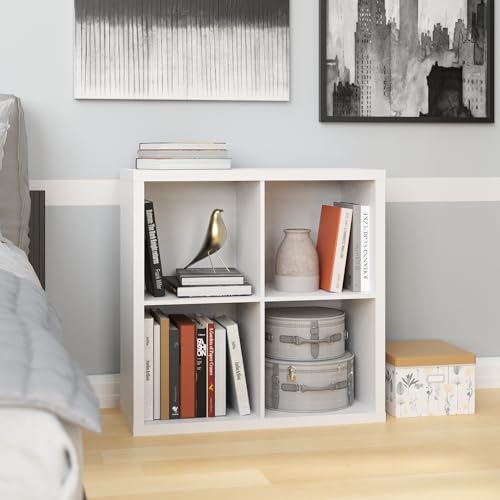 White 4 Cube Storage Shelf Organizer with Back Panel - Easy Assembly