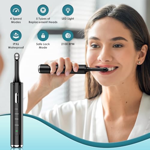 Rechargeable Teeth Polisher with 5 Brush Heads, 4 Modes, LED Light, Whitening