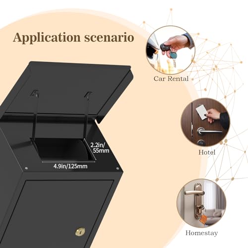 Black Key Drop Box Wall Mount Waterproof Security Storage Box - Heavy Duty, 6.5 x 14.5 x 9.7 Inches