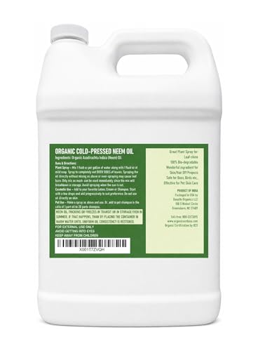 Verdana Organic Neem Oil 1 Gallon - Pure Cold Pressed Unrefined Plant & Skin Care