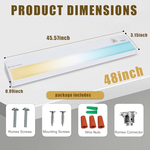 Ansen 48 Inch Hardwired LED Under Cabinet Lighting, Dimmable 26W, 1720lm, 5 Color Temp