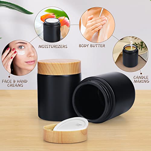 4 Pack 3.4 oz Black Glass Cream Jar,Empty Frosted Round Jar Pot with Plastic Lids,Inner Liner Travel Storage Jar Container for Lotion, Eyeshadow,Moisturiser,gel,Body Butters