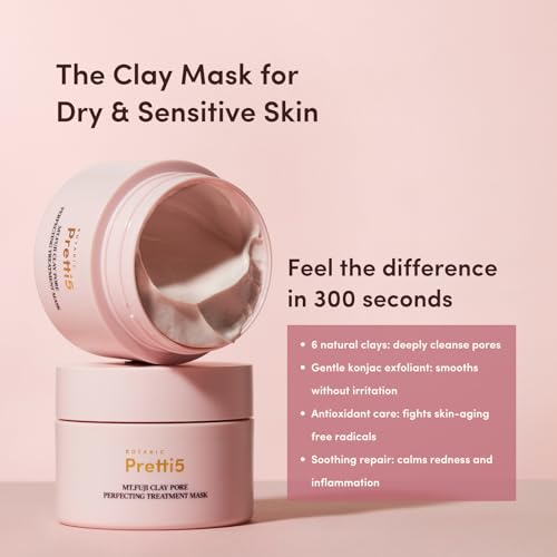 Pretti5 Botanic Mt. Fuji Clay Pore Perfecting Treatment Mask Pore Purification Skin Nourishment TCM Science-Led Innovation Vegan Sensitive Skin Safe 100g
