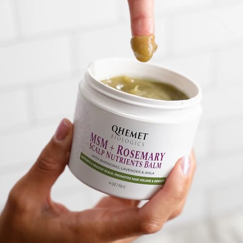 Qhemet MSM & Rosemary Hair Growth Balm for Dry Scalp & Thinning - Vegan, 4 oz