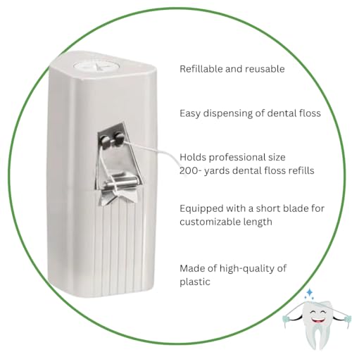 Refillable Dental Floss Dispenser with Mint Waxed Floss - 200 Yards Jumbo Refill Set