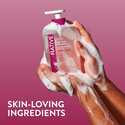 Native Liquid Hand Soap Pack of 6 - Cherry & Vanilla Macaron Scent, Non-Drying, Plant-Based, 13 Fl Oz