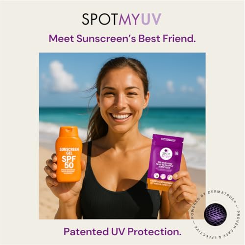 SpotMyUV UV Detection Stickers for Sunscreen with Patented Dermatrue SPF Sensing Technology, Know When to Reapply Sunscreen to Help Prevent Sunburn, 48 Count