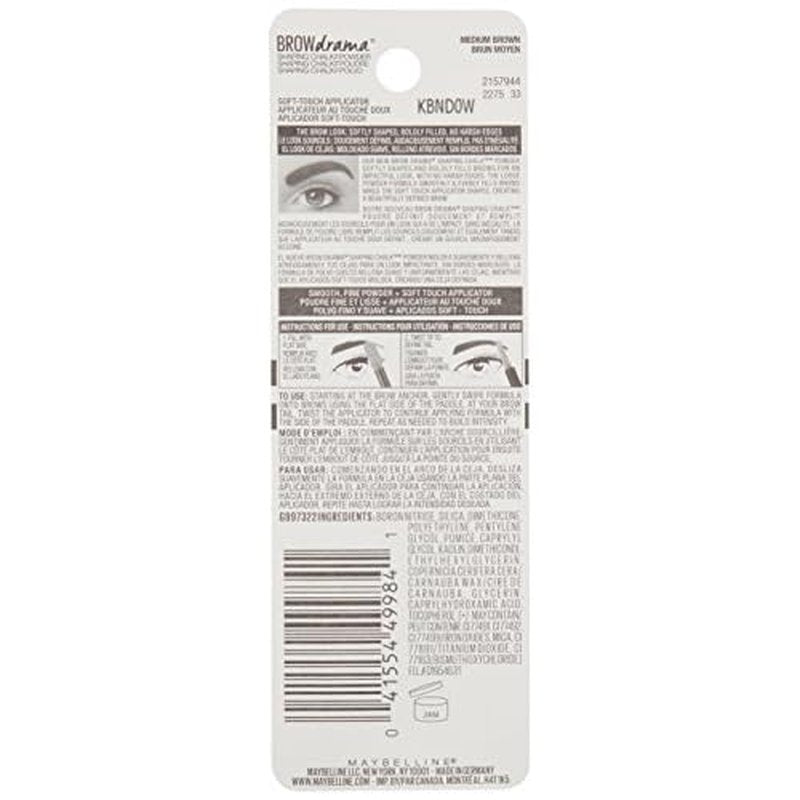 Maybelline New York Brow Drama Shaping Chalk Powder, Medium Brown, 0.035 fl. oz.