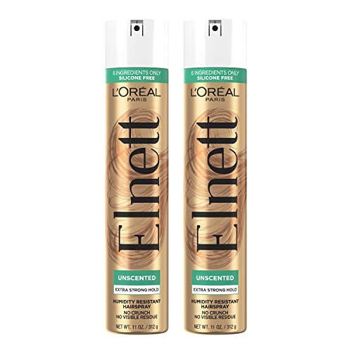 L'Oreal Paris Elnett Unscented Hairspray 11oz Pack of 2 - Extra Strong Hold, Humidity Resistant