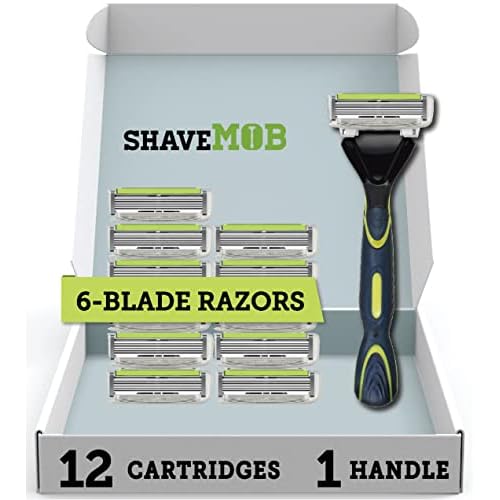 ShaveMOB 6-Blade Men's Razor Kit (Flex Head Handle + 12 Refills) (No Trimmer) - The Caveman Shaving Kit