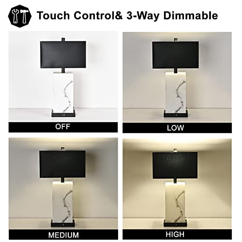 Black Touch Table Lamp Set of 2 with USB Ports | 24-Inch Dimmable Bedside Lamps