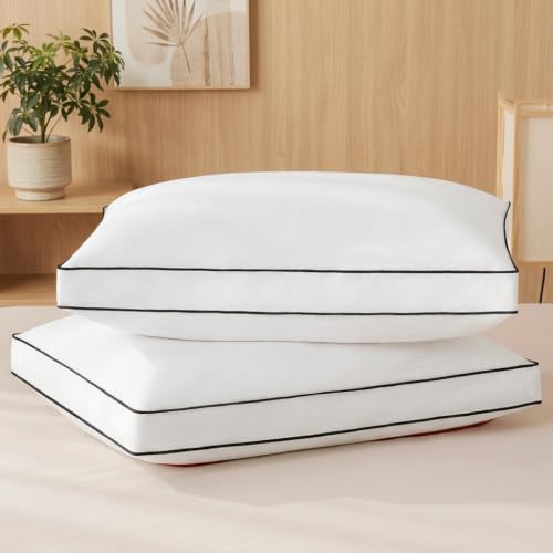 Queen Size Goose Feather Down Pillow Set of 2 - Soft Fluffy Medium Firm Bed Pillows for Sleep - White / Queen
