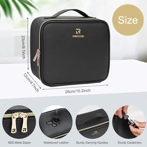 Relavel Travel Makeup Bag with LED Lighted Mirror, Black, Small Edition