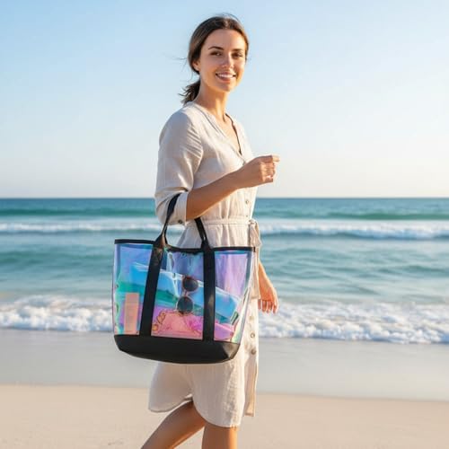 Reginary Clear Tote Bags 8 Pcs Security Approved See-Through Shoulder Bags with Zipper - Black TPU Variation