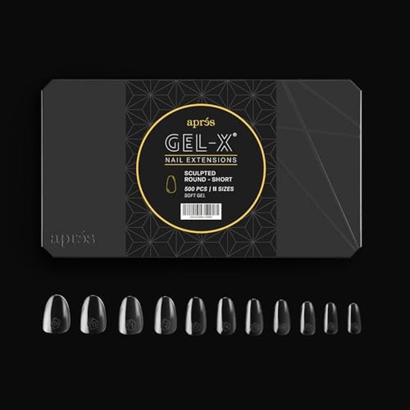 Apr?s Gel-X¢ç Sculpted Round Short Tip Box | 500pc Gel-X Tips, 11 Sizes 00-9, Premium Quality