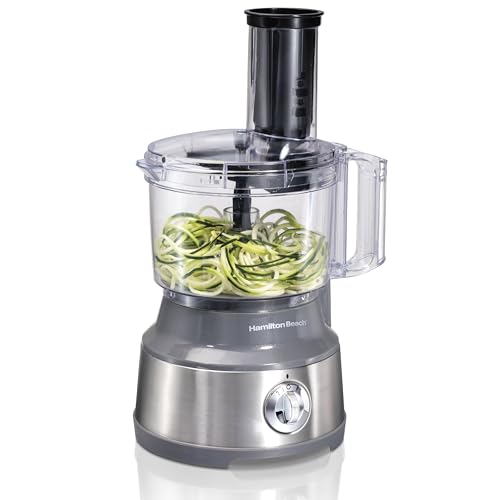 Hamilton Beach 10-Cup Food Processor & Vegetable Chopper with Spiralizing Attachments, Grey & Stainless