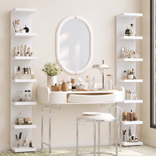 White 7-Tier Wall Shelf Unit with LED Light - Floating Display Shelves