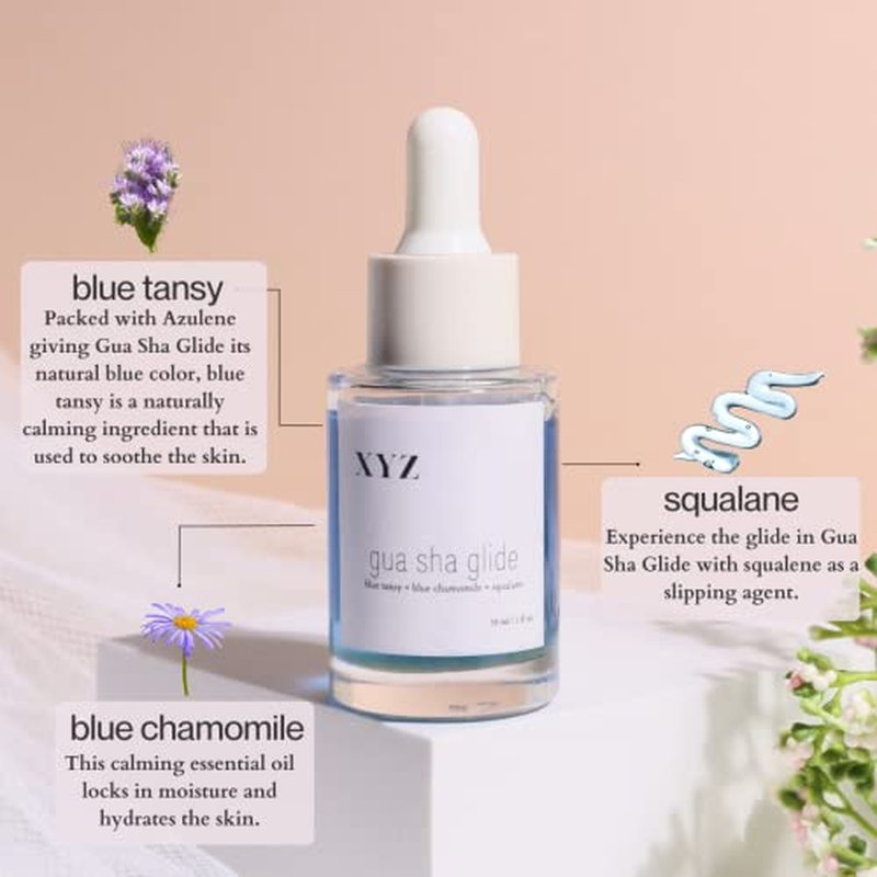 Gua Sha Glide Face Oil - Hydrating and Soothing With Azulene Blue Tansy, Blue Chamomile + Squalene | Moisturizer, Face Oil and Soothing Agent for All Skin Types - 1 fl oz (30ml)