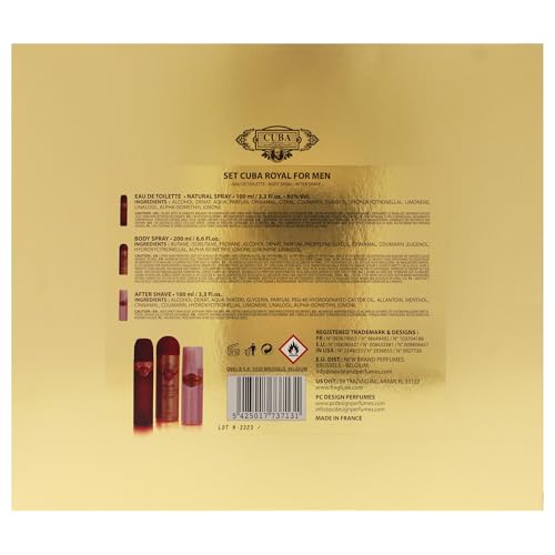 Cuba Royal Men’s 3-Piece Gift Set with Eau De Toilette, After Shave & Body Spray, 1 Fl Oz