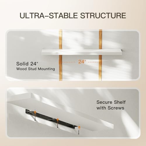 Amada 47-Inch White Floating Shelves Set of 2 with Invisible Brackets